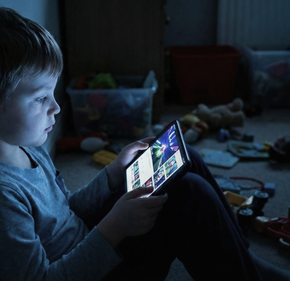 태블릿 보는 아이